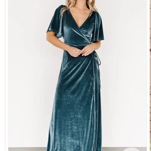 Baltic Born Meghan Velvet Wrap Dress in Persian Blue